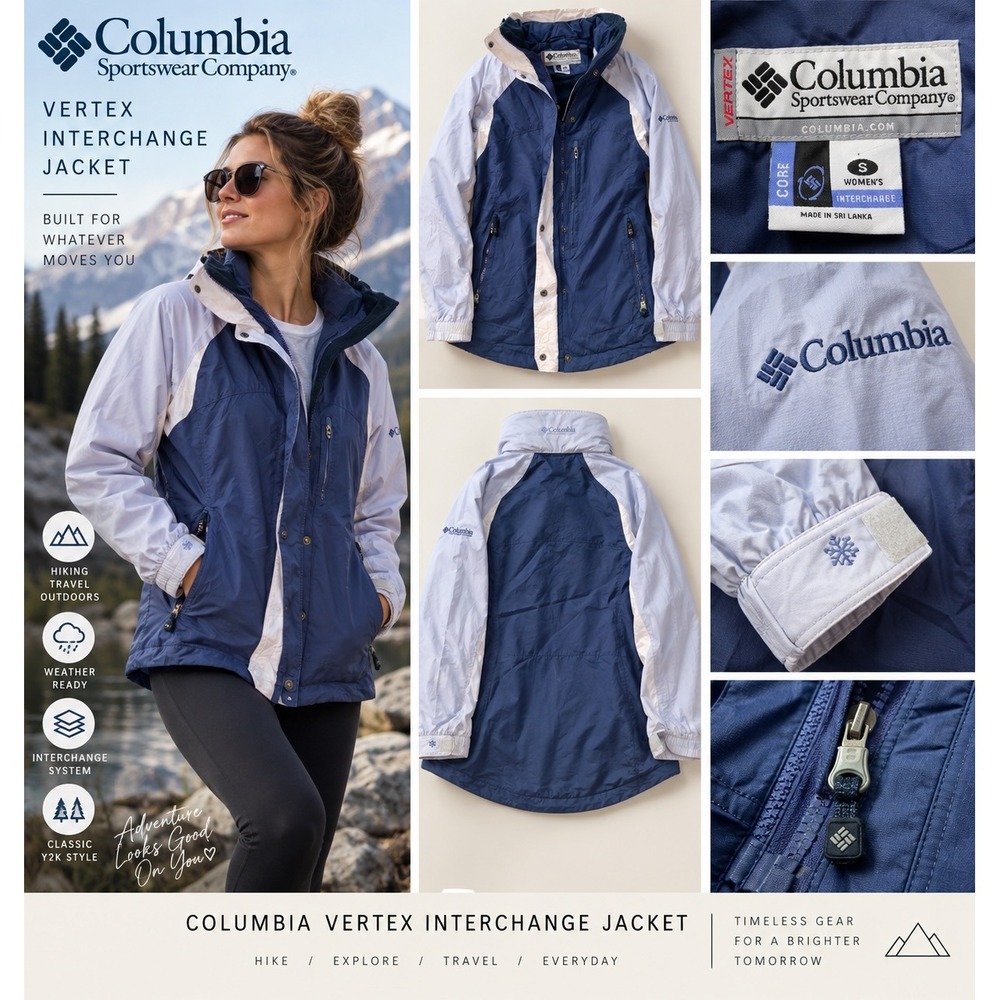 Columbia Vertex Interchange Womens Small Blue White Y2K Ski Rain Jacket Vintage